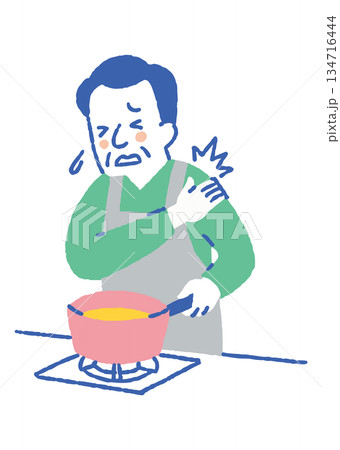 料理中に肩を痛める高齢男性_色 134716444