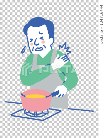 料理中に肩を痛める高齢男性_色 134716444