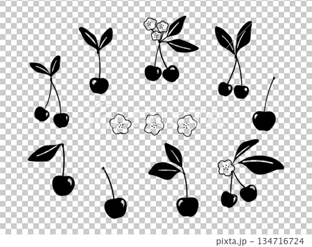 さくらんぼのアイコンセット|フラットでかわいい果物イラスト素材 さくらんぼのアイコンセット|フラットでかわいい果物イラスト素材 134716724