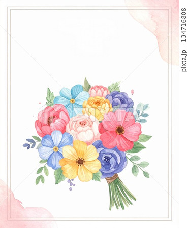 ルノルマン「花束」子供向けキュートな花束のカード水彩イラスト1／チラシやポスター用素材 134716808