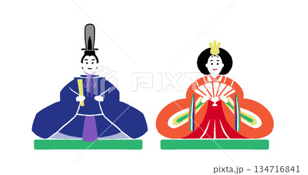 版画風のお内裏様とお雛様 134716841