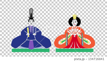 版画風のお内裏様とお雛様 134716841