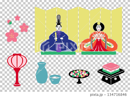 ひな祭りのイラスト素材セット ひな祭りのイラスト素材セット 134716846