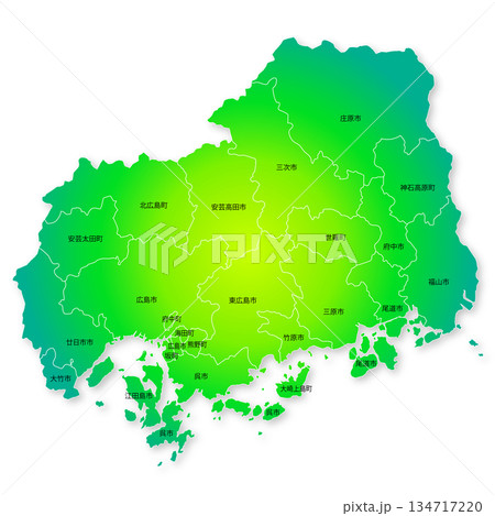 広島県と市町村地図 広島県と市町村地図 134717220