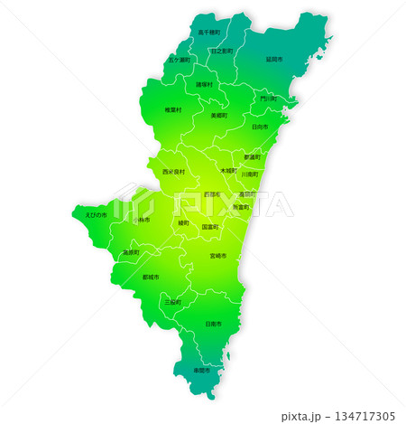 宮崎県と市町村地図 宮崎県と市町村地図 134717305
