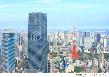 東京都港区、東京タワーと麻布台ヒルズ森JPタワーの風景 東京都港区、東京タワーと麻布台ヒルズ森JPタワーの風景 134717344