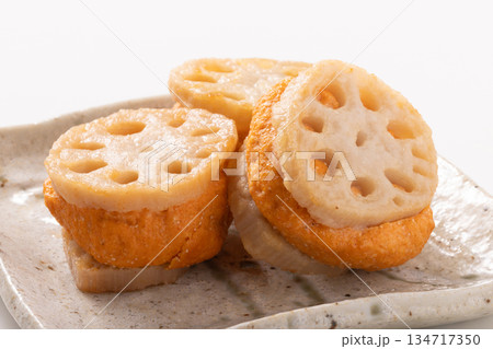 レンコン　はさみ焼き　（すり身　明太子） 134717350