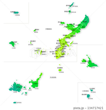 沖縄県と市町村地図 134717421
