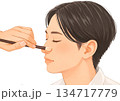 メイクをしてもらう若い男性のイラスト 134717779