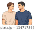 向かい合う若い男性カップルのイラスト 134717844