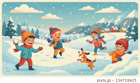 雪合戦で遊ぶ子供 134718425