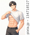 Tシャツをまくり上げる筋肉質な若い男性のイラスト 134718527