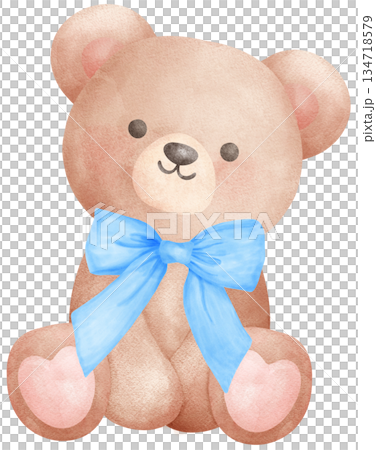 Cute Coquette Teddy Bear with Blue Bow watercolor, nursery birthday Boy Cute Coquette Teddy Bear with Blue Bow watercolor, nursery birthday Boy 134718579