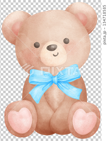 Cute Coquette Teddy Bear with Blue Ribbon Bow watercolor, nursery birthday boy Cute Coquette Teddy Bear with Blue Ribbon Bow watercolor, nursery birthday boy 134718585