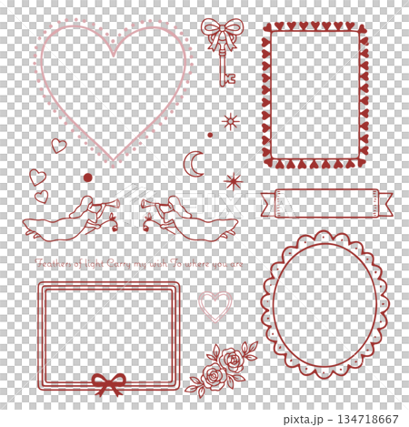 Heart motif and hand-drawn frame set 134718667