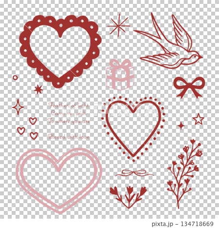 Heart motif and hand-drawn frame set 134718669