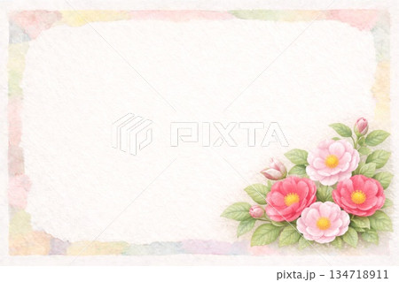 フレーム素材　花　山茶花　サザンカ　椿 134718911