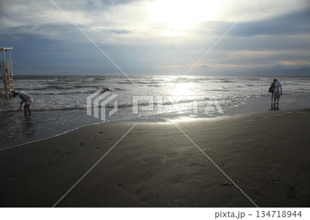 夕暮れの海を散歩する 夕暮れの海を散歩する 134718944