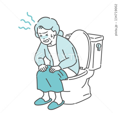 トイレでいきむ・お腹を押さえて苦しむ高齢女性のイラスト(便秘・下痢・腹痛・ヒートショック) トイレでいきむ・お腹を押さえて苦しむ高齢女性のイラスト(便秘・下痢・腹痛・ヒートショック) 134719002