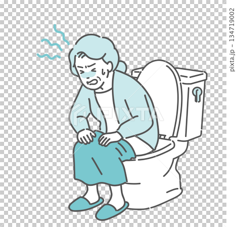 トイレでいきむ・お腹を押さえて苦しむ高齢女性のイラスト(便秘・下痢・腹痛・ヒートショック) トイレでいきむ・お腹を押さえて苦しむ高齢女性のイラスト(便秘・下痢・腹痛・ヒートショック) 134719002