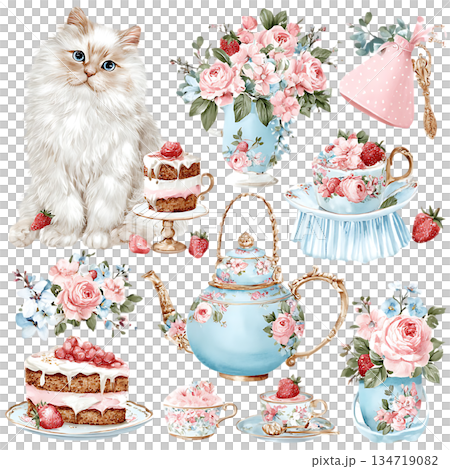 set of cute teddy bear and flowers 134719082
