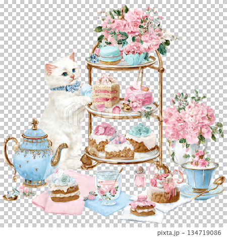 set of cute teddy bear and flowers 134719086