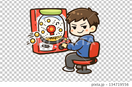 パチンコをしながらにやりとしている男性 パチンコをしながらにやりとしている男性 134719556