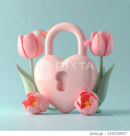 Heart-shaped Padlock and Tulip Heart-shaped Padlock and Tulip 134720057