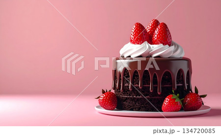 Chocolate Cake with Strawberries and Whipped Cream Chocolate Cake with Strawberries and Whipped Cream 134720085