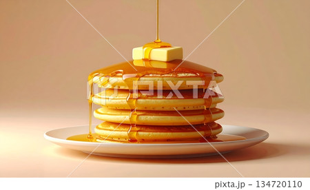 Pancakes Topped with Butter and Honey Pancakes Topped with Butter and Honey 134720110