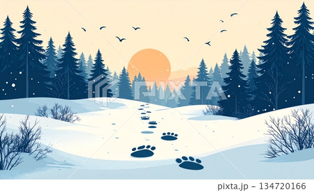 Animal Tracks in Snowy Forest 134720166