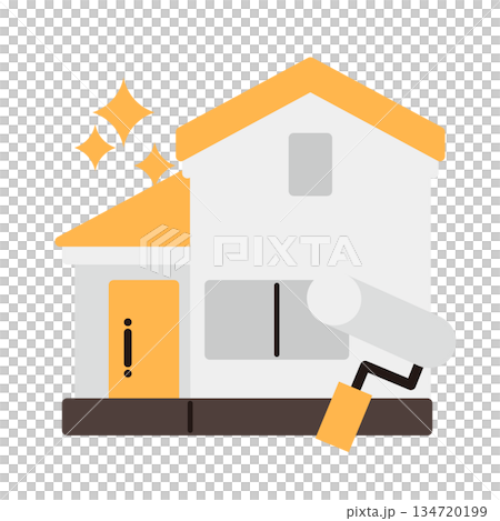 簡單的房屋圖示 + 油漆滾筒 簡單的房屋圖示 + 油漆滾筒 134720199