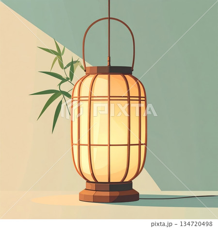 Japanese Bamboo Lantern Minimal Illustration 134720498