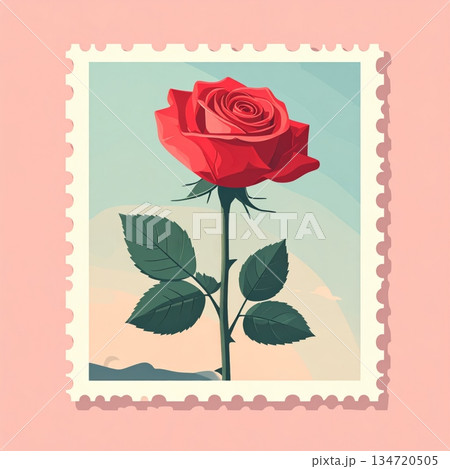 Single Red Rose Minimal Valentine Stamp 134720505