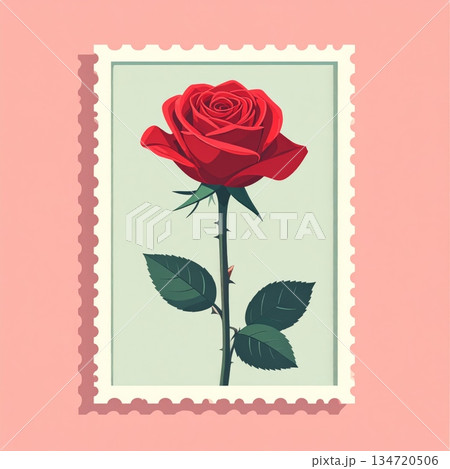 Single Red Rose Minimal Valentine Stamp 134720506