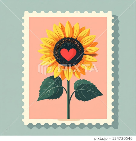 Sunflower with Small Heart Minimal Valentine Stamp Sunflower with Small Heart Minimal Valentine Stamp 134720546