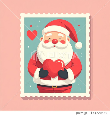 Santa Holding Heart Minimal Valentine Stamp 134720559