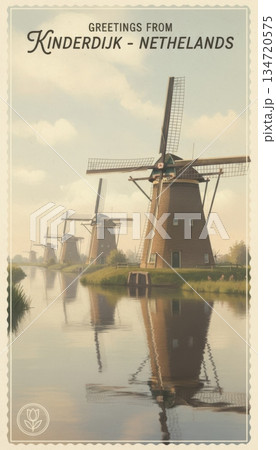 Kinderdijk Windmills Netherlands Vintage Travel Postcard Kinderdijk Windmills Netherlands Vintage Travel Postcard 134720575