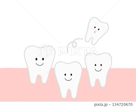 歯の生え変わりで歯が抜けた状態をやさしく表したイラスト 134720670