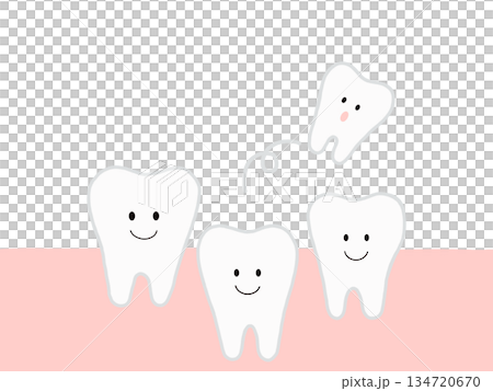 歯の生え変わりで歯が抜けた状態をやさしく表したイラスト 134720670