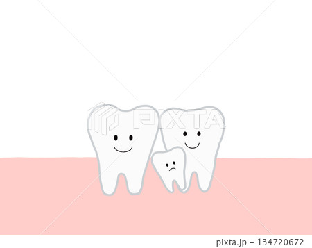 埋没歯・過剰歯による歯並びの乱れを表したイラスト 134720672