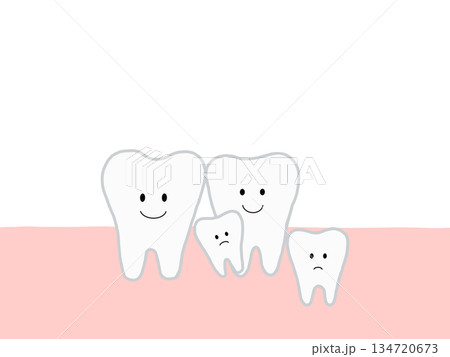 埋没歯・過剰歯による歯並びの乱れを表したイラスト 134720673