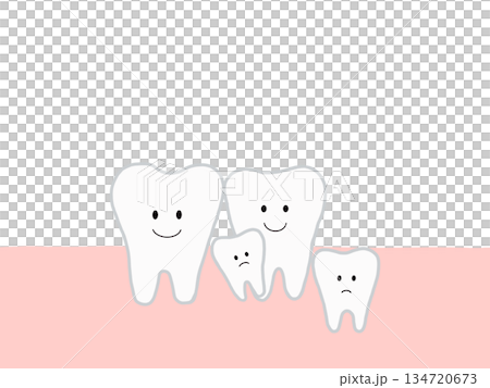 埋没歯・過剰歯による歯並びの乱れを表したイラスト 134720673