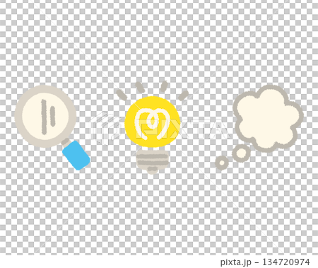 Think, inspiration, research, hand-drawn pastel icon set, illustration 134720974