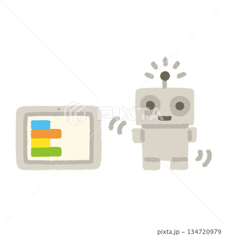 ロボット タブレット プログラミング 手描き パステル アイコン セット ロボット タブレット プログラミング 手描き パステル アイコン セット 134720979