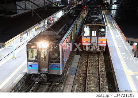 【JR東日本・JR西日本】夜のE127系100番台とキハ120形300番台（大糸線：南小谷駅） 134721105