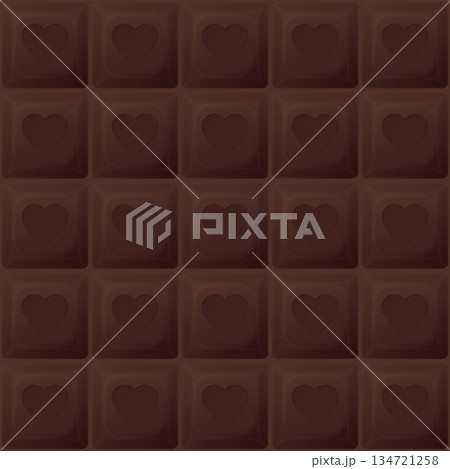 Milk chocolate bar with heart shaped seamless pattern background graphic illustration. Gift wrapping paper Valentine's day concept. 134721258