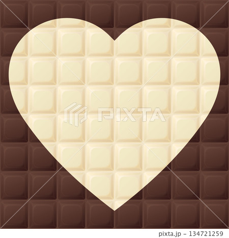 Milk chocolate bar square background with white chocolate bar heart shaped graphic illustration. Milk chocolate bar square background with white chocolate bar heart shaped graphic illustration. 134721259