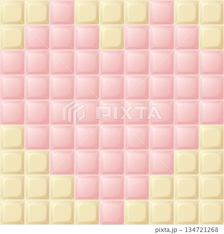 White chocolate bar square shape with sweetmeat strawberry flavor as heart shape 8 bit style graphic illustration. White chocolate bar square shape with sweetmeat strawberry flavor as heart shape 8 bit style graphic illustration. 134721268