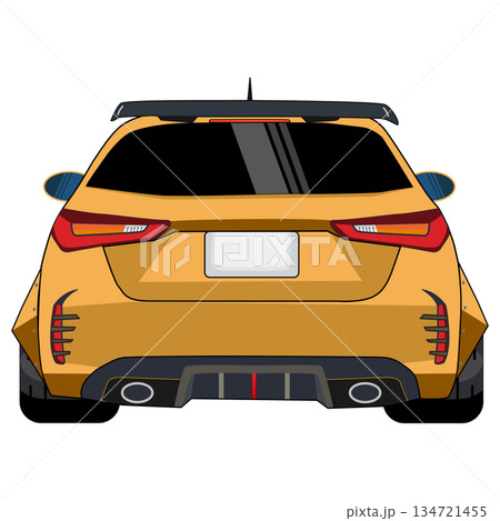Rear View of Yellow sports Hatchback Car with a wide body Illustration Rear View of Yellow sports Hatchback Car with a wide body Illustration 134721455